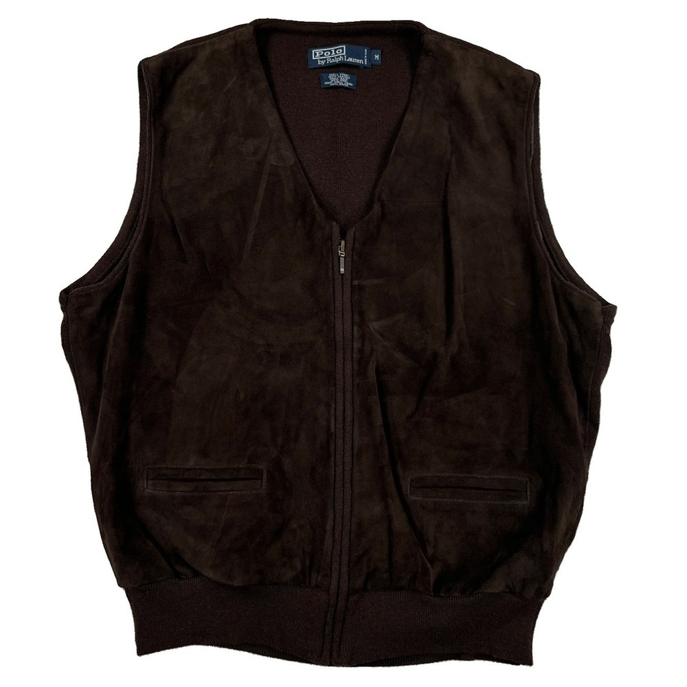 Vintage Polo Ralph Lauren Suede Leather Wool Vest Men's Medium Brown